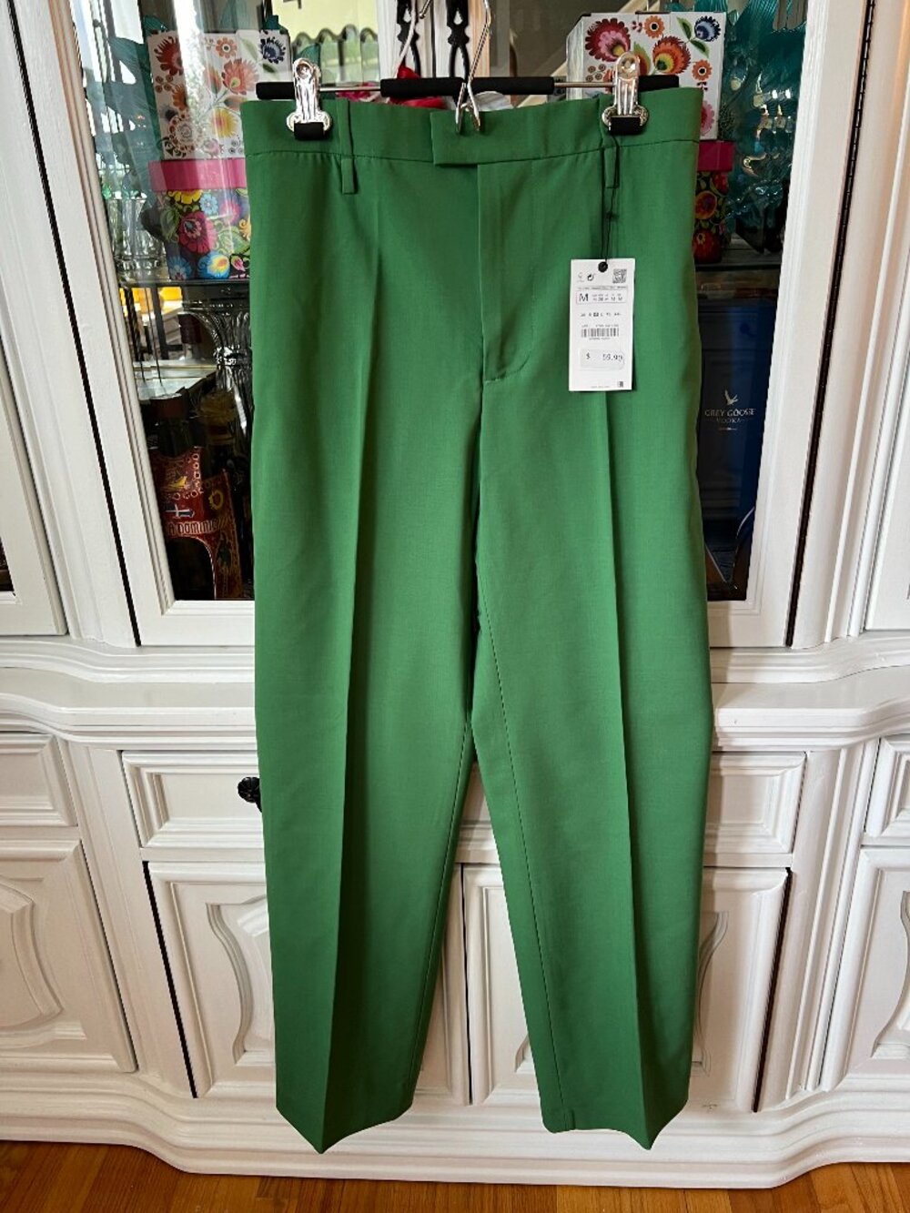 Zara Green Twill-like Fabric Wide Leg Trousers M